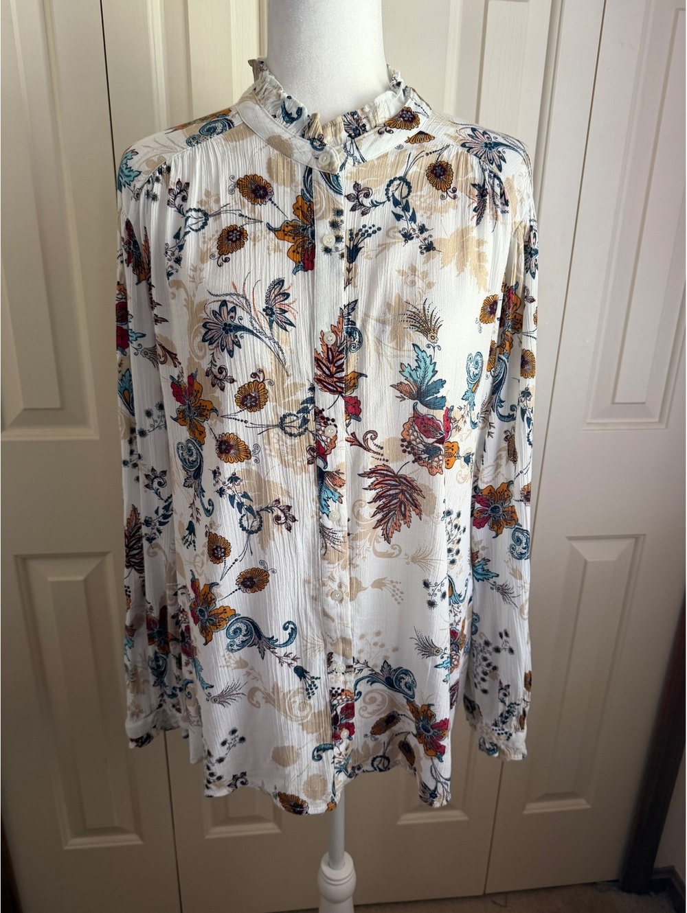 St Johns Bay XL Crinkle Gauze Blouse Floral Paisley Boho Y2K Cotton Rayon